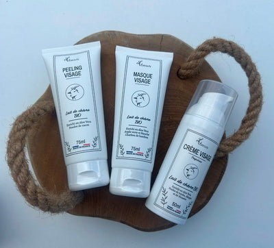 Routine de Soins Visage – Crème Perfectrice, Peeling &amp; Masque Purifiant au Lait de Chèvre Bio